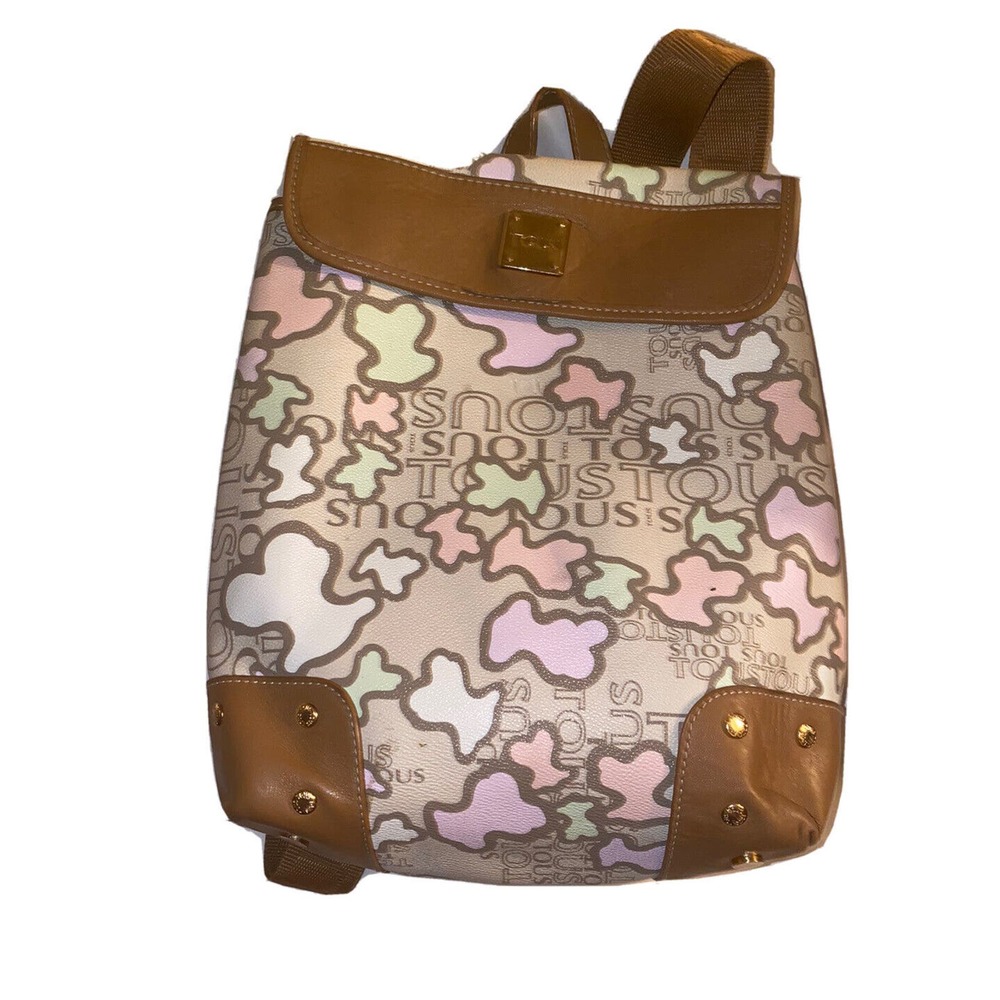TOUS Kaos Icon Feminine Beige multicolored Leather Backpack Pre Own Puzzle Y2K